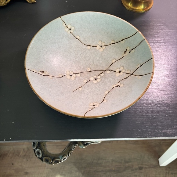 Japense Sakura Hand-Painted Cherry Blossom Ceramic Bowl Pale blue - Picture 2 of 8